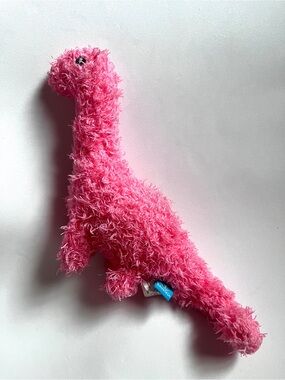 Dog Chew Toy- Pink Fuzzy Dinosaur Plush Toy- Rosewood CannTech Tough Chewer!
